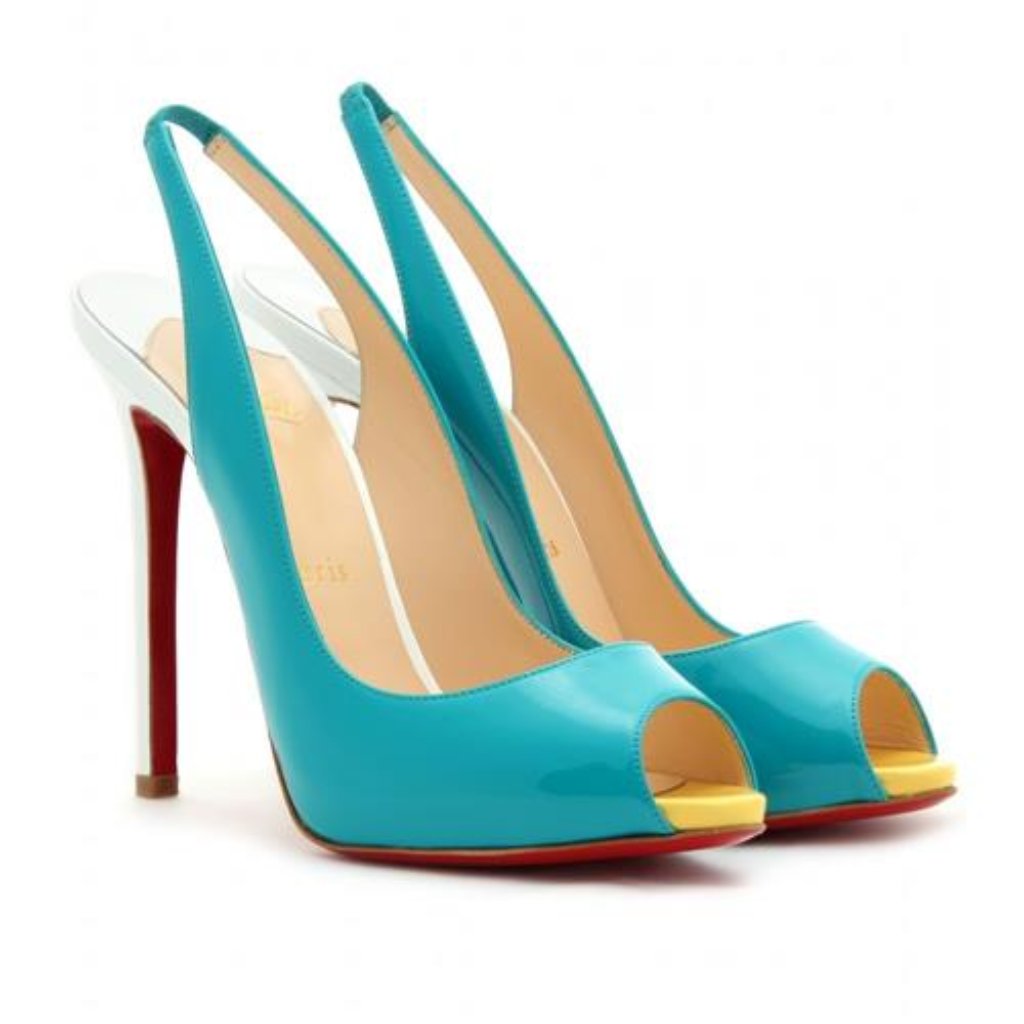 Christian Louboutin Flo Sling 120 Patent Colorblock Heels Pumps Sandals